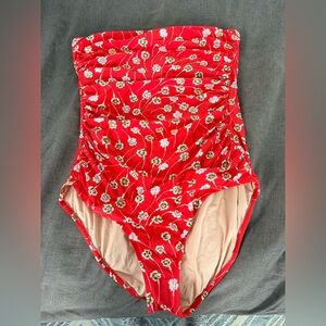 J. Crew Red Floral One Piece Swimsuit